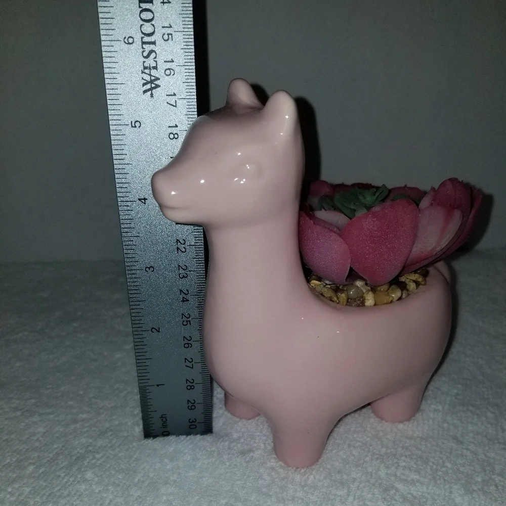 Pink Ceramic Llama Decorative Planter  Home Accent Succulent